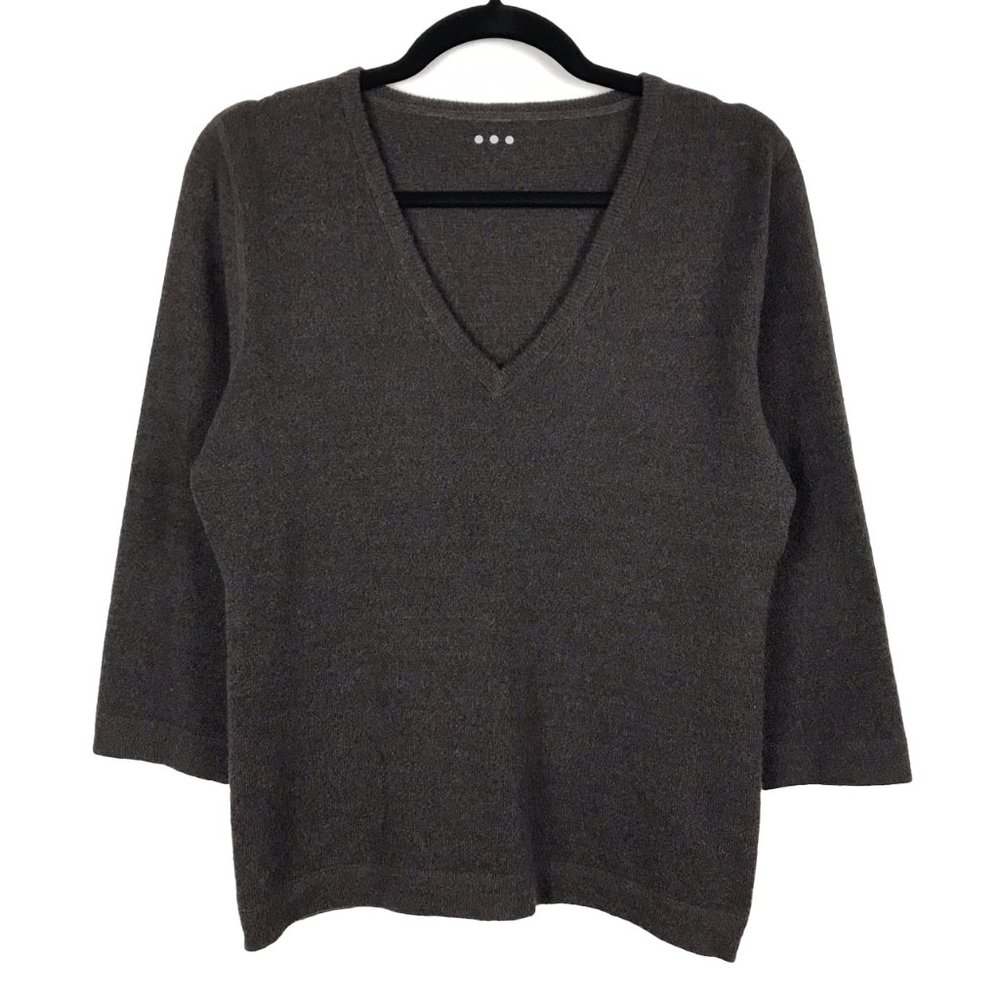 Three Dots 100% Cashmere Sweater V Neck 3/4 Sleeves Size XL